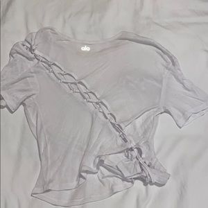 ALO Yoga Light Gray Lace-Up Tee